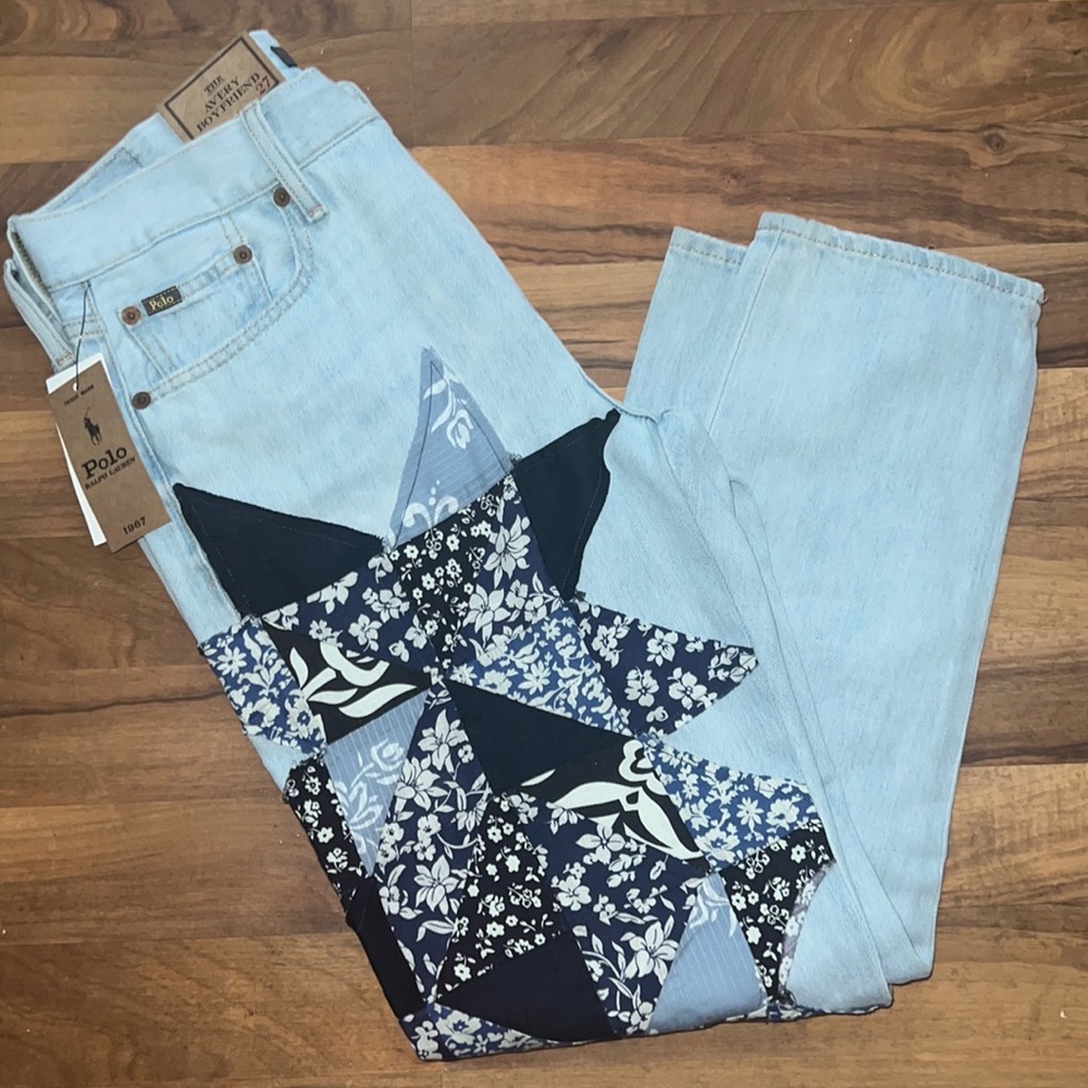New Polo Ralph Lauren Kipton Wash Patchwork Avery Boyfriend Jeans